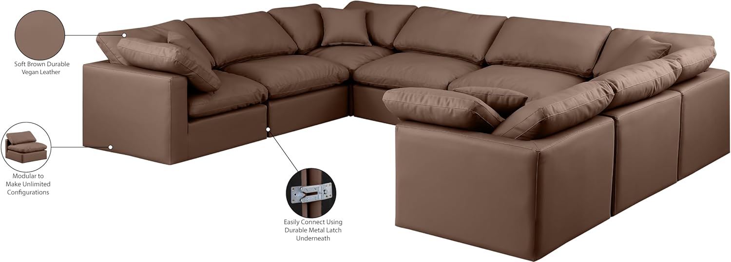 Modern Sectional Sofa with Vegan Leather and Fiber-Filled Cushions G720339