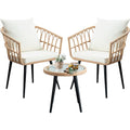 3 Pieces Patio Bistro Set, Outdoor Wicker Table and Chairs Set of 2, Rattan Balcony Furniture Set with Cushions for Front Porch Apartment Backyard Deck,Beige