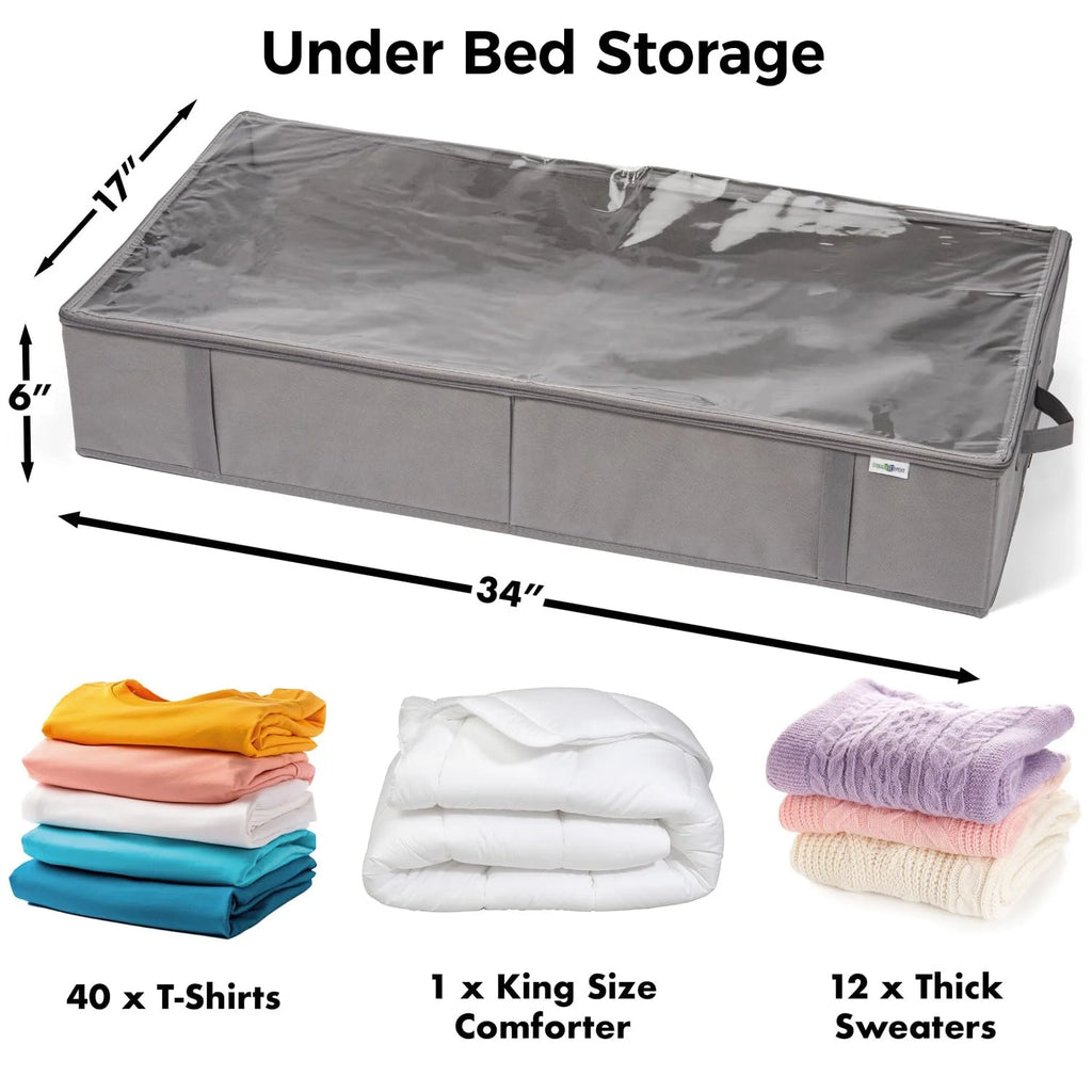Under bed storage containers, large capacity, gray, 4 pack E966006