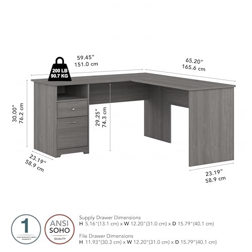 L Shaped Computer Desk with Drawers, 60W, Gray O401124
