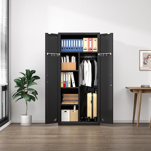 Metal Armoire Wardrobe with 2 Doors, 2 Drawers and Hanging Rod A8541