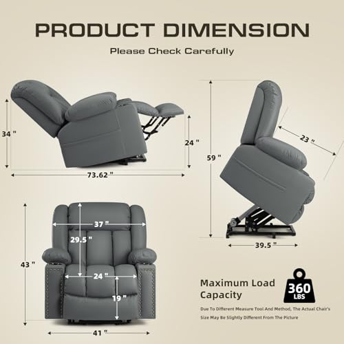 Power Lift Recliners for Elderly with Heat and Massage, Set of 2, 3 Position, Leather, USB Ports Y72935