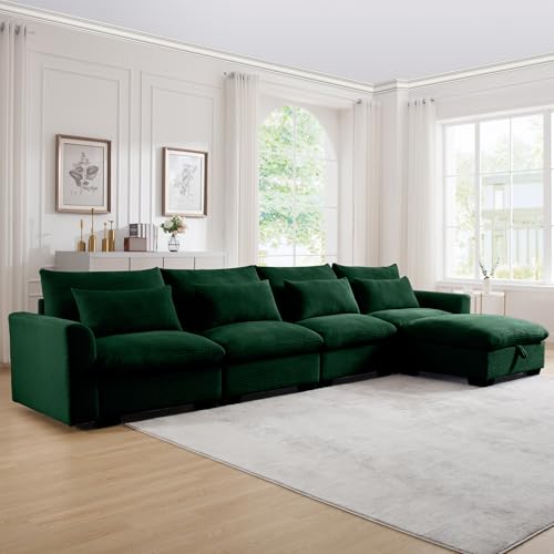 Corduroy L-Shaped Modular Sofa with Storage Ottoman M5579