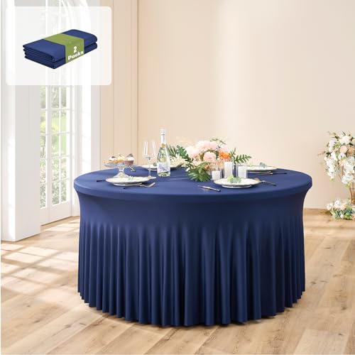6 Pack 5FT Round Spandex Tablecloth, 60Inch Black Stretchable Table Cloth,Wrinkle Free 120Inch Black Table Cloth, Fitted Round Cloth with Skirt for Wedding, Banquet, Birthday, Party, Restaurant