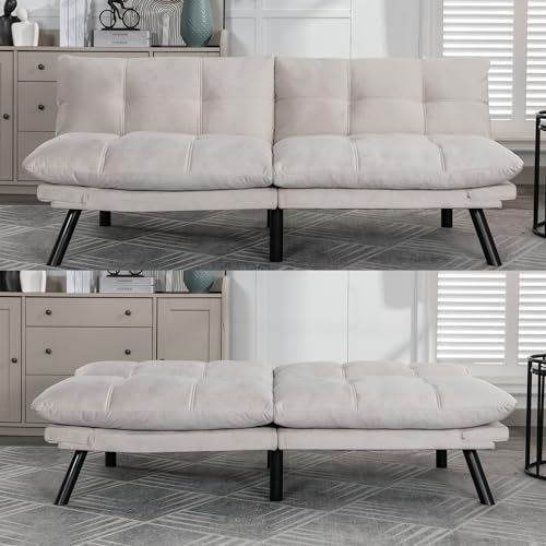 Linen Futon Sofa Bed, Convertible Folding Couch for Small Spaces I494