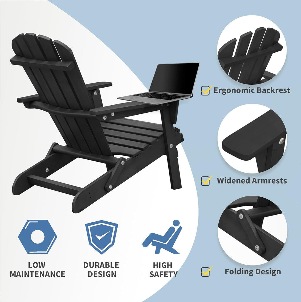 Outdoor Folding Wood Adirondack Chair for Patio, Porch, Garden, and Pool C4843