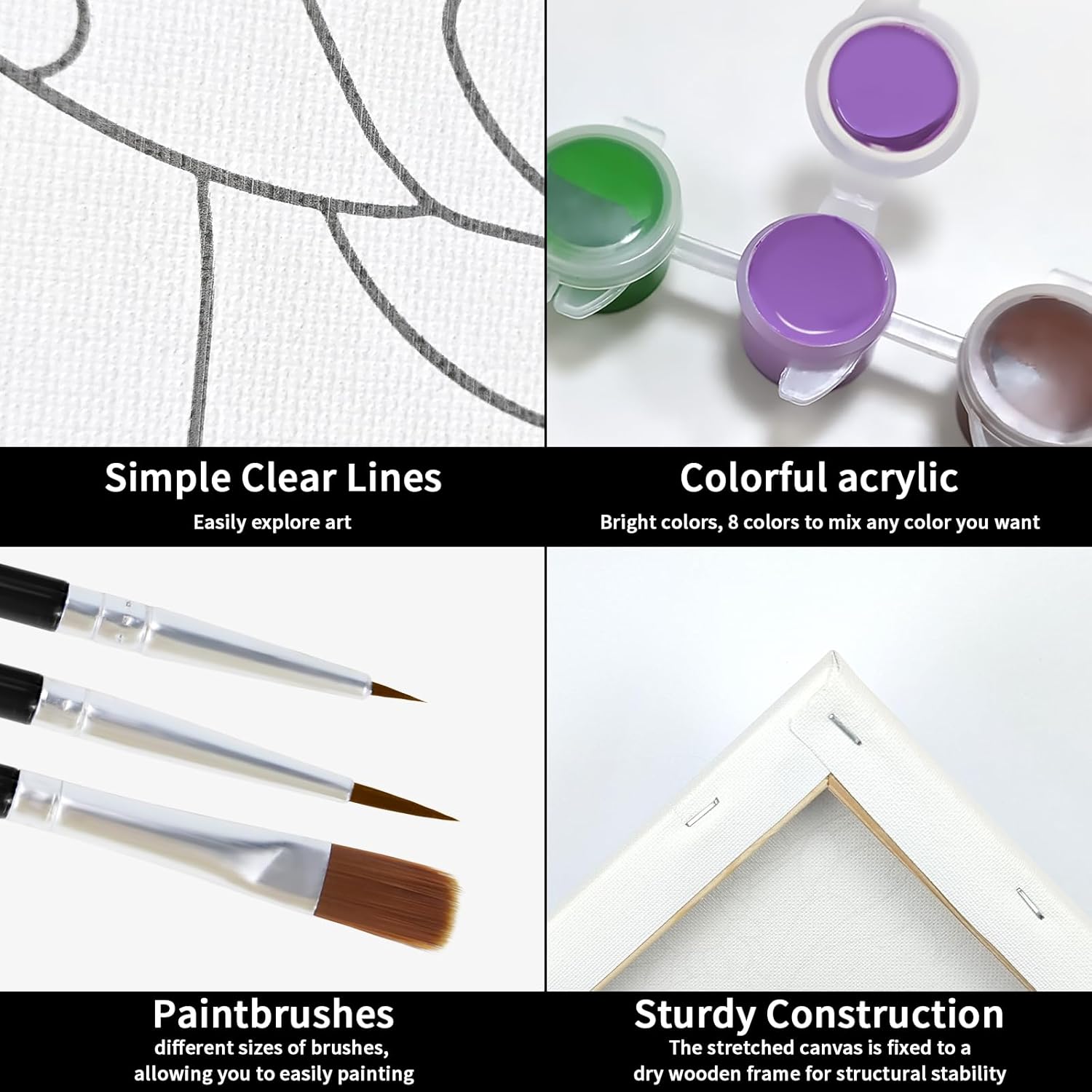 Paint and Sip Kit Pre Drawn Canvas Painting Set for Adults with Easel, 8 Acrylic Colors, 3 Brushes S472222