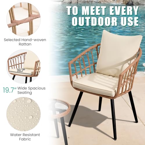 Patio Bistro Set, Outdoor Wicker Table and 2 Chairs with Cushions Y870346