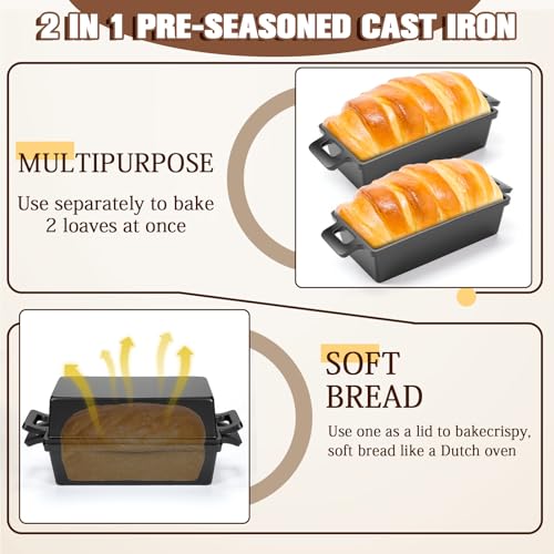 Cast Iron Bread Pan with Lid, 2-Piece Loaf Pan Set for Baking K74940