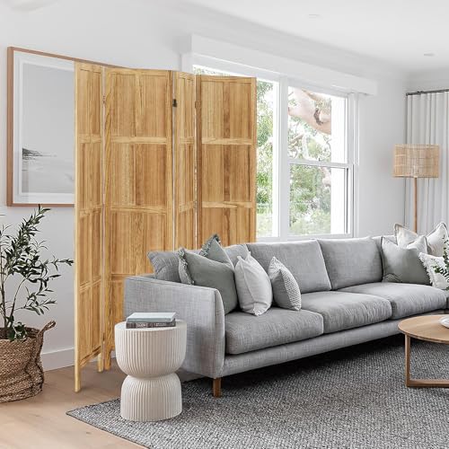 4 Panel Room Divider, 5.6Ft Wood Folding Privacy Screen, Freestanding Partition for Home Office Q71726