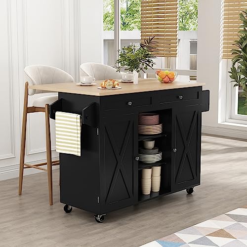 Kitchen Island on Wheels with Drop Leaf Countertop and Storage Cabinet Z7948