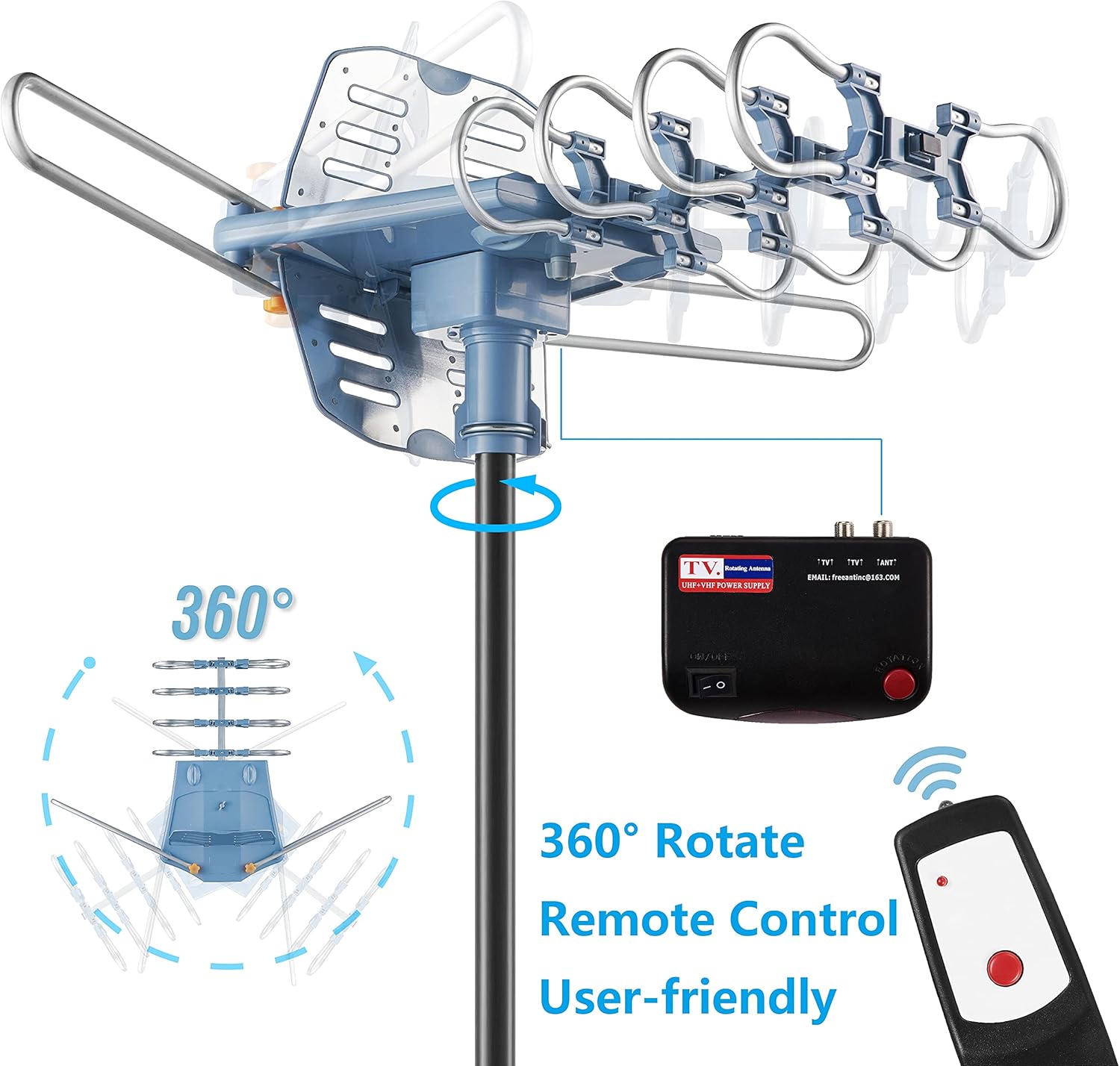 Outdoor Digital TV Antenna with 60FT Coaxial Cable, 150 Mile Range F348978