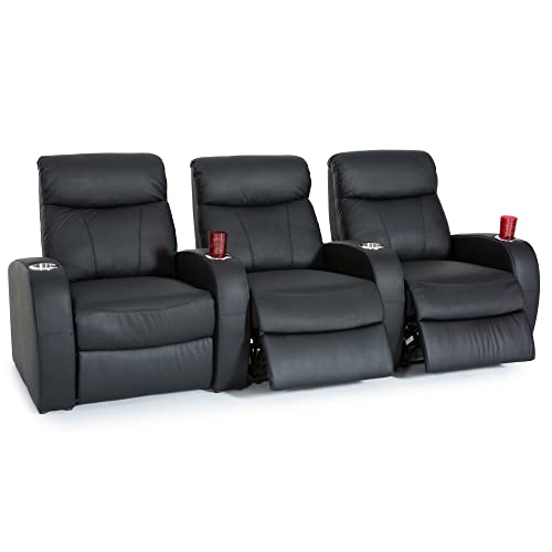 Home Theater Seating, Top Grain Leather, Powered Recline, Row of 3, Black Z9439