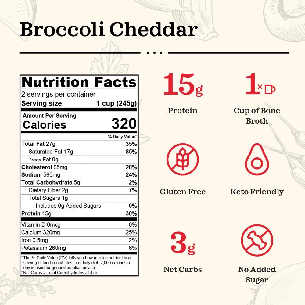 Keto Bone Broth Soup Broccoli Cheddar 16.9 oz Q60146