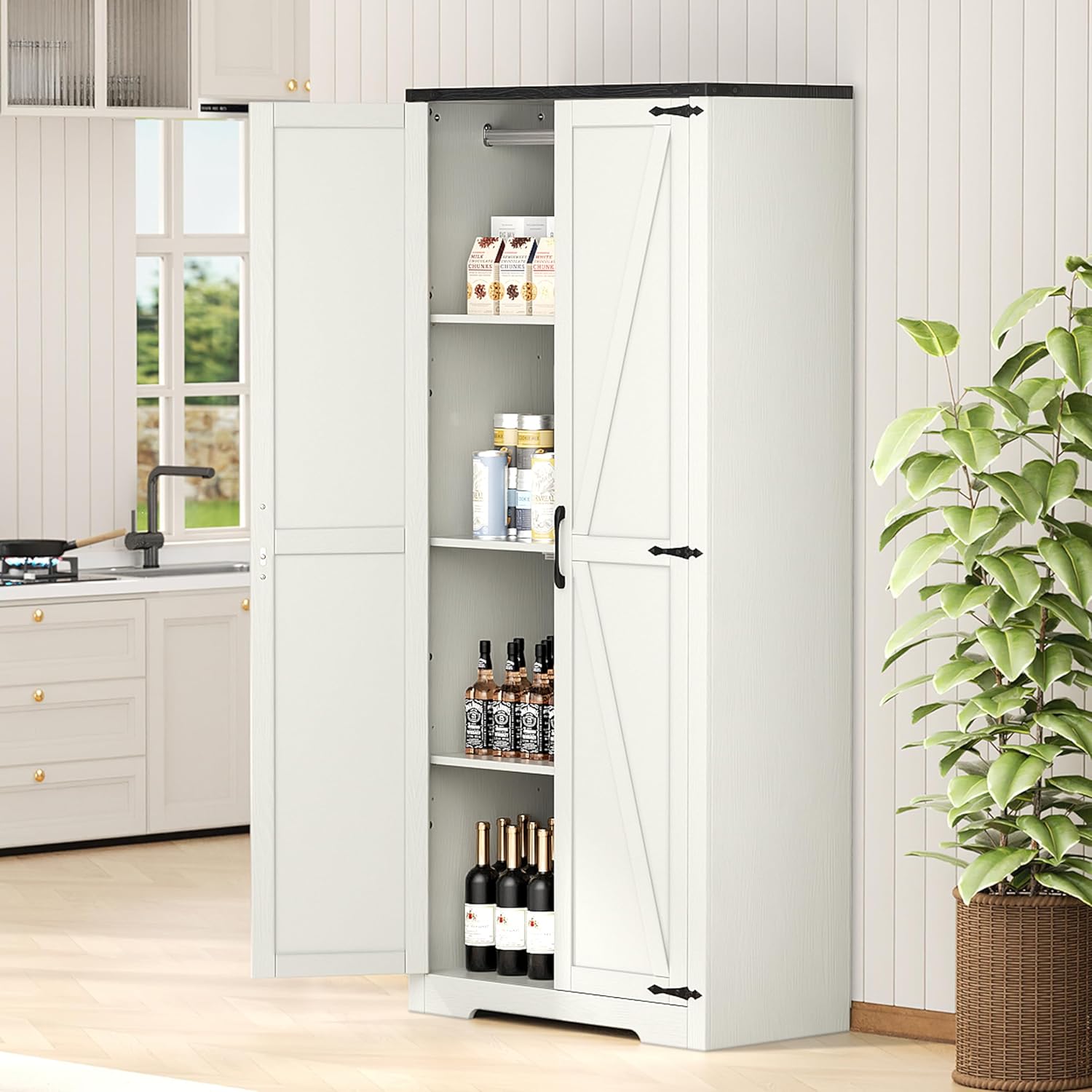 Wardrobe Closet with Doors, 72" Armoire Storage Cabinet with Hanging Rod O8616
