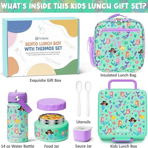 Bento Box for Kids Adults - Leakproof 3 Compartments Lunch Set with Thermos, Water Bottle, Lunch Bag & Cutlery C614861