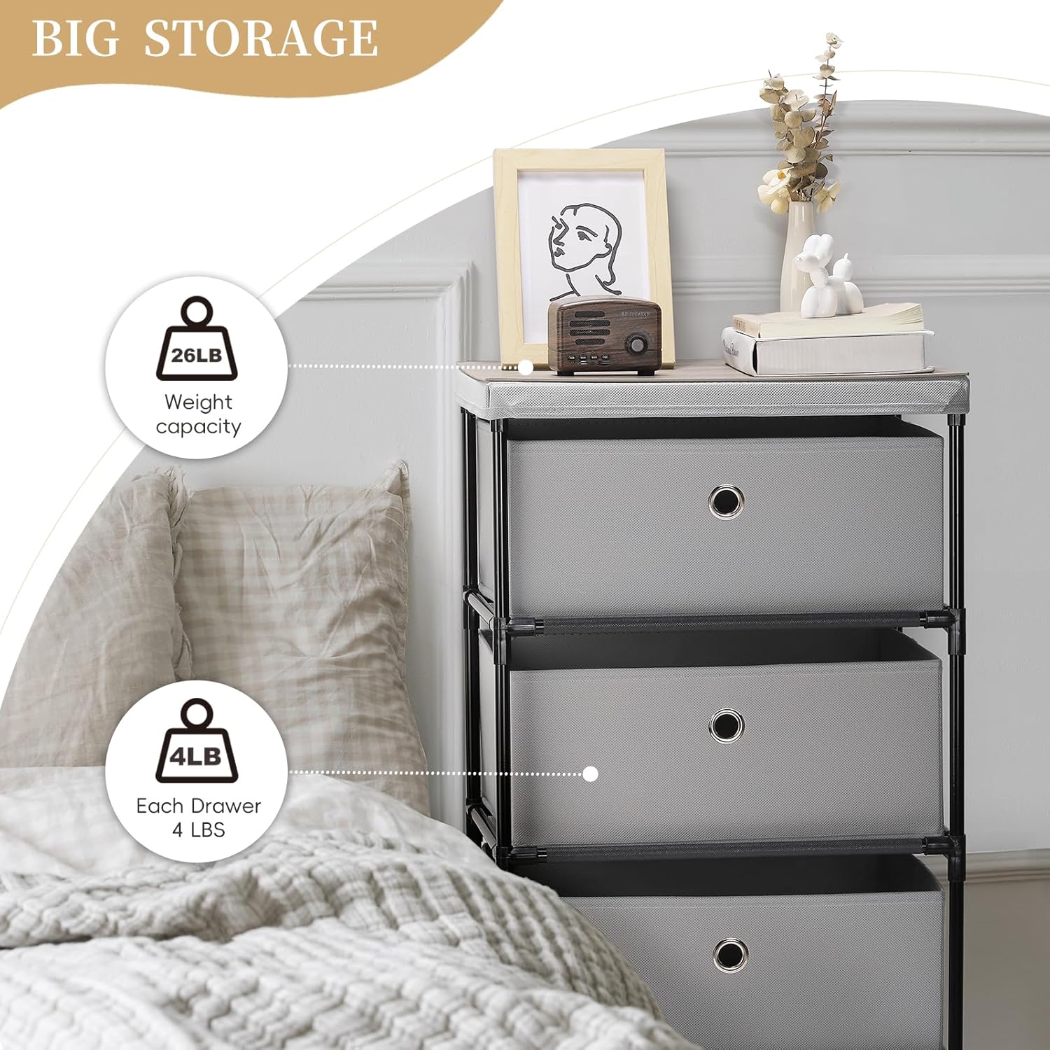 Fabric Storage Dresser with 4 Drawers for Bedroom L8107