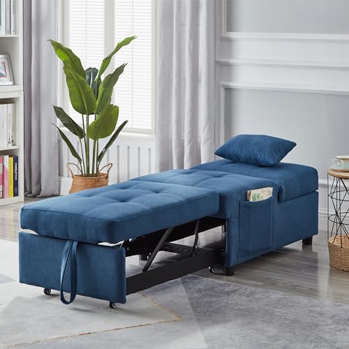 Convertible Sofa Chair Bed, Adjustable Pullout Sleeper with Linen Fabric J654