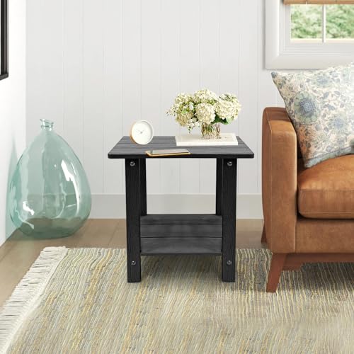 Outdoor Side Table, Weather Resistant Double Small End Table, Midnight Blue S139
