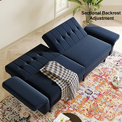 Velvet Convertible Futon Sofa Bed Memory Foam Navy Blue L914836