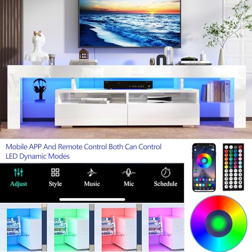 TV Stand for 75/80 inch TV, Modern LED TV Stand with Storage Drawer, RGB Light, White P95722