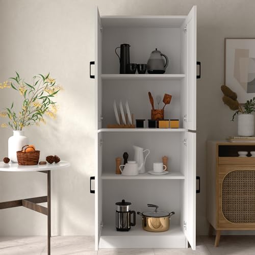 Black Kitchen Pantry Cabinet, 71" Tall with Doors, Freestanding Wooden Storage J699