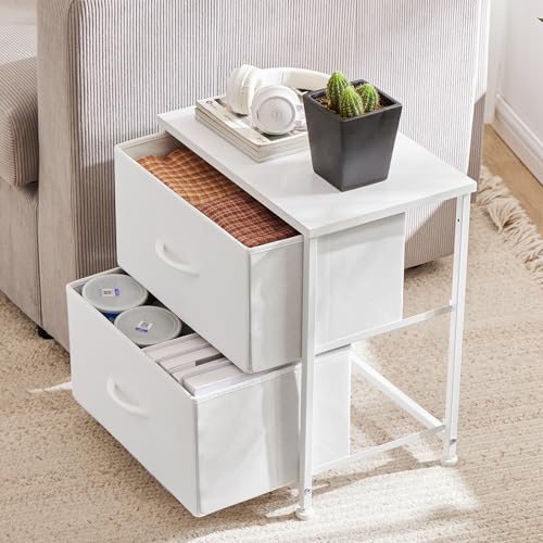 Nightstand with 2 Storage Drawers, 20" Height Small Bed Side Table, Wooden Top Fabric Cabinet U433