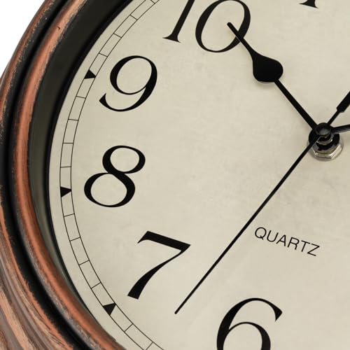 Retro Silent Non-Ticking Round Wall Clock, Battery Operated, 12 inch R149160