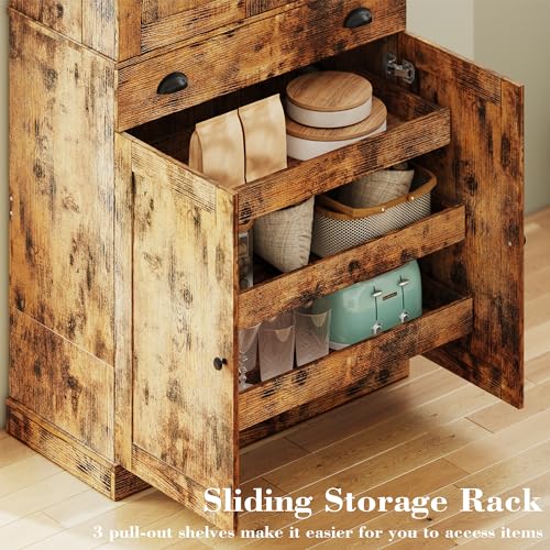 Kitchen Pantry Cabinet with Sliding Storage Rack and Hanging Shelves, 72" Tall Freestanding Cupboard E53271