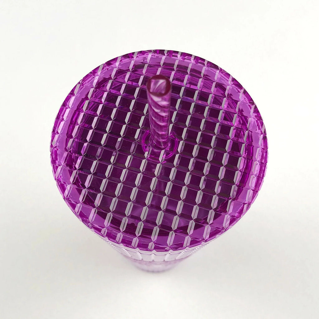 24oz Pink Purple Grid Cold Tumbler P4455