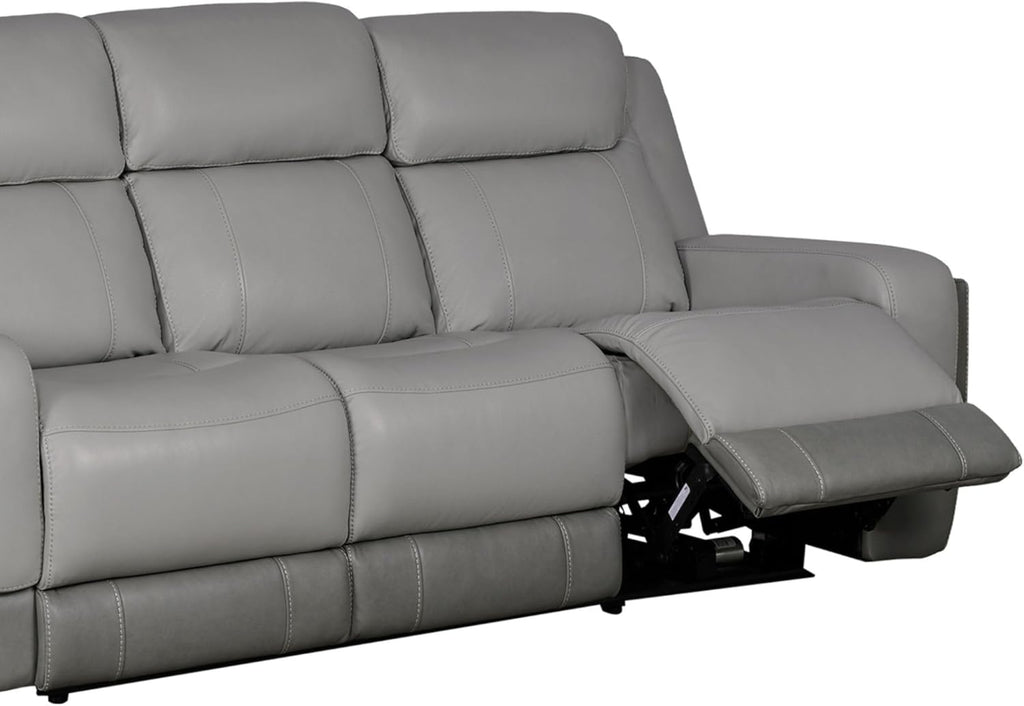 Modern Zero Gravity Power Reclining Sofa with Dropdown Console, 87" Wide, Silver and Gray Leather H4266