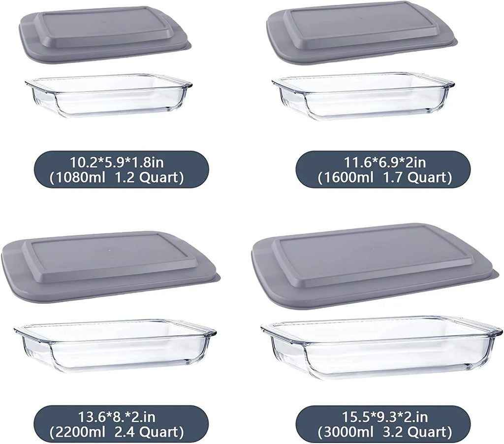 Glass Baking Dishes with Lids, 8-Piece Rectangular Bakeware Set F357817