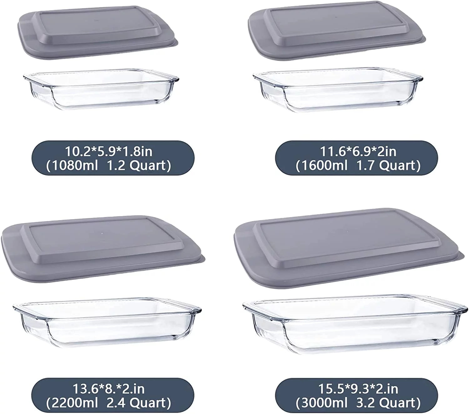 Glass Baking Dishes with Lids, 8-Piece Rectangular Bakeware Set F357817