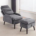 Accent Chair with Ottoman, Comfy Reading Chair with Ottoman and Adjustable Backrest, Oversized Morden Velvet Lounge Armchair and Ottoman Set with Side Pocket for Living Room Bedroom, Beige