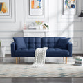 Sleeper 71.5" Tufted Futon Sofa Bed, Modern Fabric Folding Loveseat Couch Convertible Recliner Lounge with Wooden Legs and 2 Square Pillows for Living Room, Apartment, Office, Navy Blue