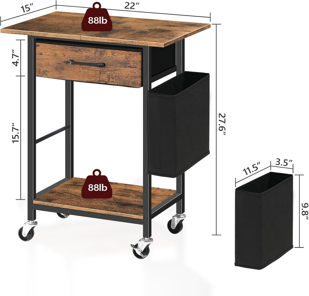 Printer Stand with Storage Drawer, 2-Tier Rolling Cart, Lockable Wheels G59730
