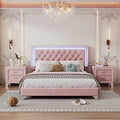 3-Pieces Bedroom Furniture Sets, Queen Size Upholstered Platform Bed with LED Lights and 2 Nightstands, Velvet Platform Bed with Crystal Tufted Headboard,Strong Wooden Slats, Metal Legs (Gray-P3A01)