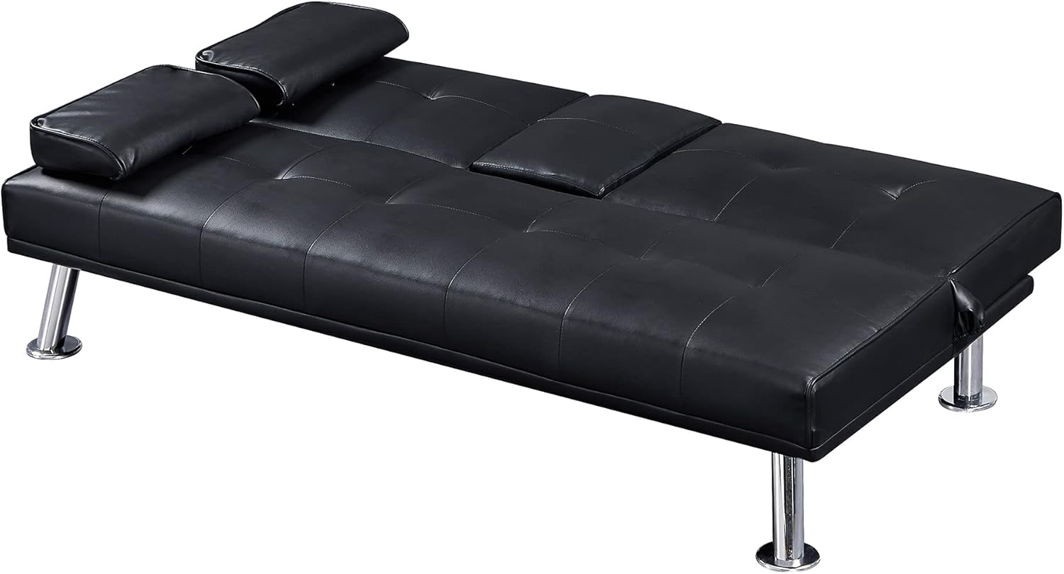 Faux Leather Loveseat Sofa Bed with Cup Holders Q6690