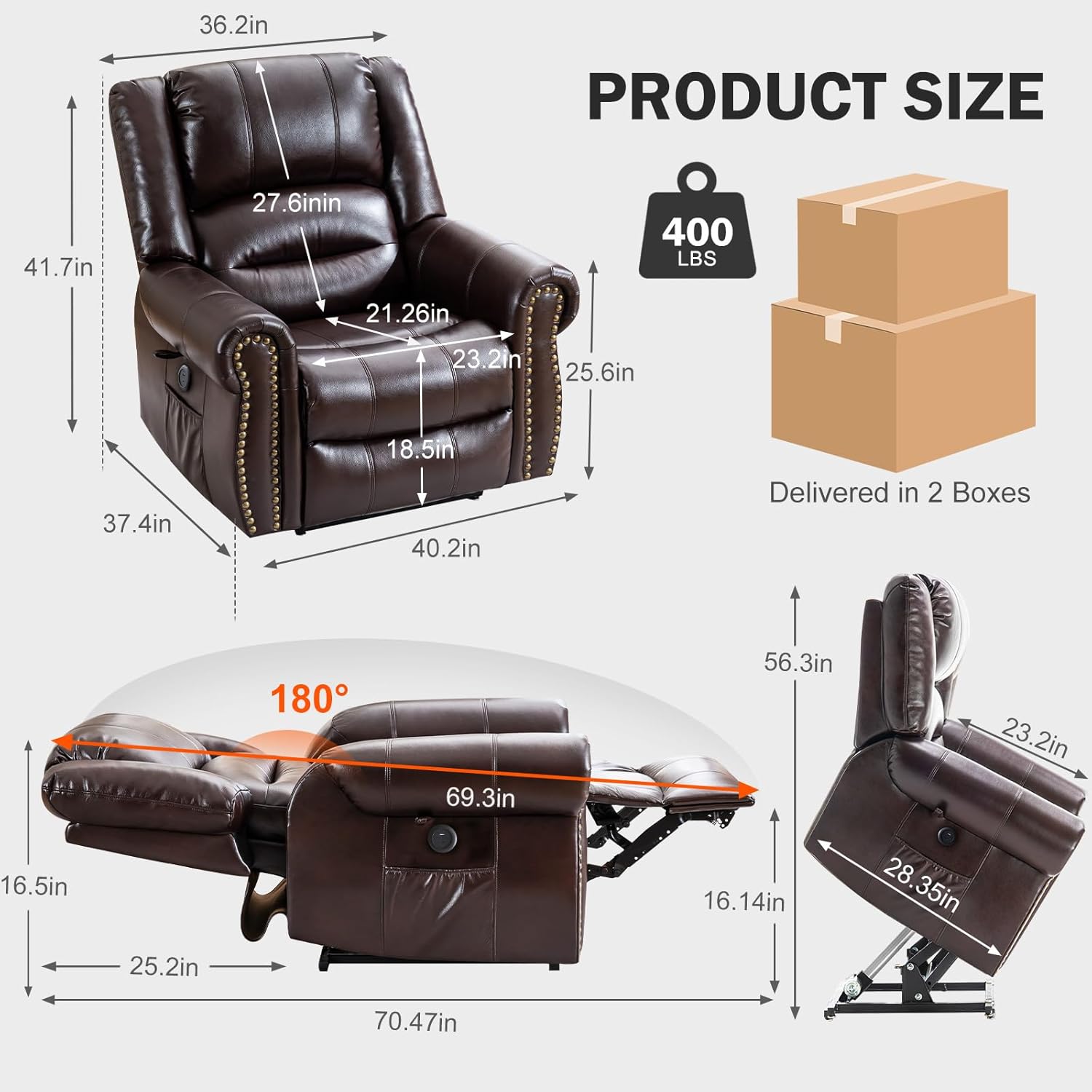 Dual Motor Power Lift Recliner Chair with Massage and Heat for Elderly X791