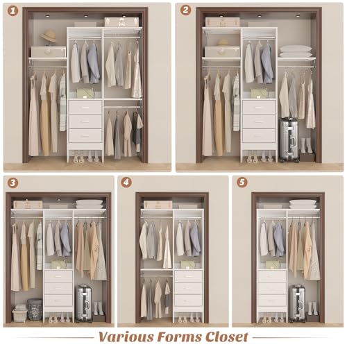 Small Closet Organizer with 3 Fabric Drawers and Adjustable Shelves M3908