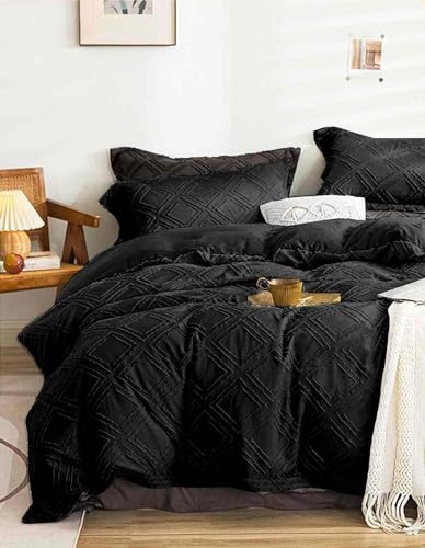 Nanko King Comforter Set Beige Tufted Jacquard Boho Soft Shabby Chic Reversible Down Alternative Microfiber Bedding - All Season Duvet Bohemia Farmhouse Bed Sets Women Men Size 104 x 90 3pc, Cream Tan