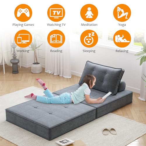 Folding Sofa Bed with Back Support, Convertible Sleeper Chair with Pillow, Beige O62509