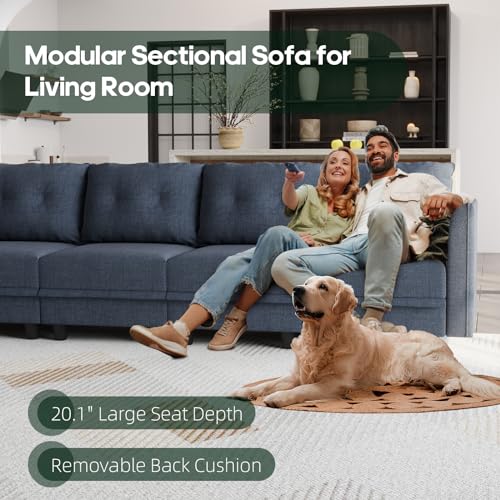 Modular Sectional Sofa with Chaise, 8 Seater Reversible L Shaped Couch, Denim Blue H471