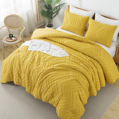 Beige California King Comforter Set, 3 Pieces Chevron Tufted Boho Bedding X614902