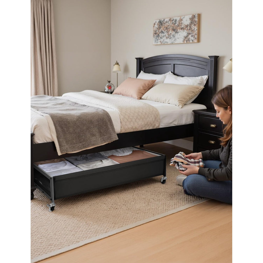 Under Bed Storage with Wheels, 2-Pack Metal Containers, 80L Y595