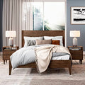 Mid Century Solid Wood Platform Bed, Queen Size, Brushed Walnut