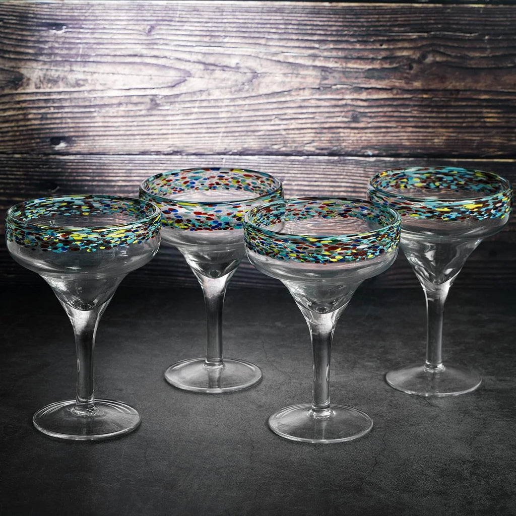 Mexican Margarita Glasses Set of 4, 16oz, Confetti Rim, Dishwasher Safe X1253