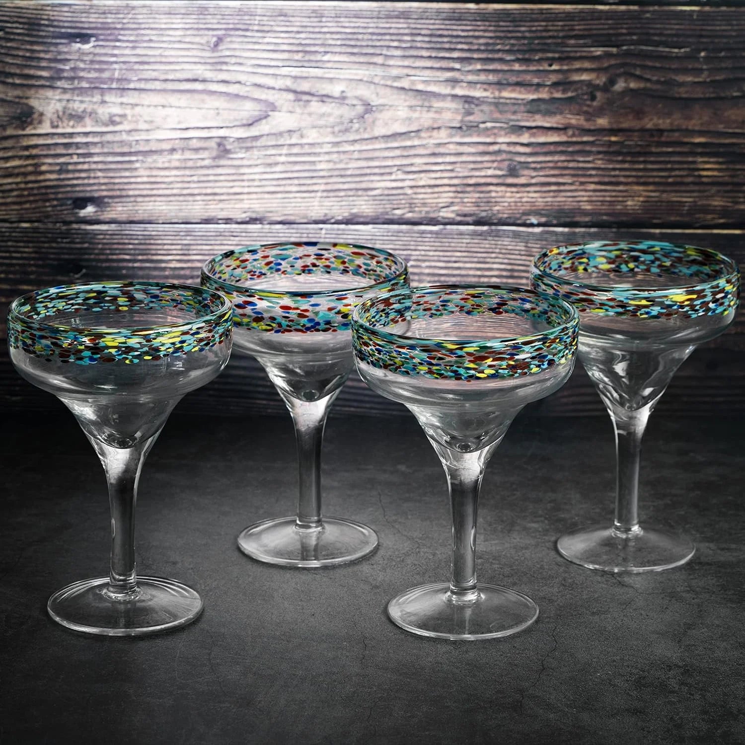 Mexican Margarita Glasses Set of 4, 16oz, Confetti Rim, Dishwasher Safe X1253