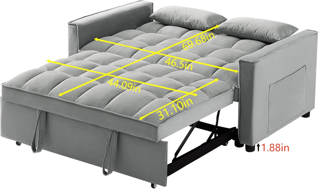 Full Pull Out Sofa Bed Convertible Sleeper with Pillows, Gray W90637