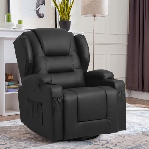 Swivel Rocker Recliner, Nursery Rocking Chairs 360 Degree,Manual Glider Recliner Chairs for Living Room,Upholstered Swivel Single Sofa Seat with Cup Holders, Side Pockets, Pillow